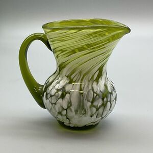 Vintage Rainbow Glass Co. Green Creamer Pitcher Splatter Glass Hand blown